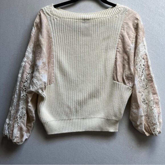 Pilcro Cream and Pink Lace Women's Sweater - Picture 4 of 9